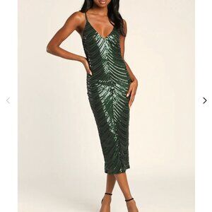Lulus Like A Movie Star Hunter Green Sequin Bodycon Midi Dress - Size XS